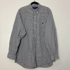 Ralph Lauren Blake Shirt Men's XL Gray White Vertical Stripe Cotton L Sleeve